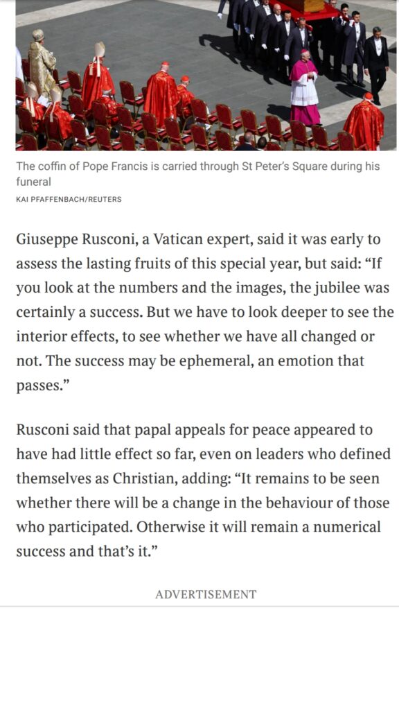 Foto delle considerazioni di Giuseppe Rusconi a The Times